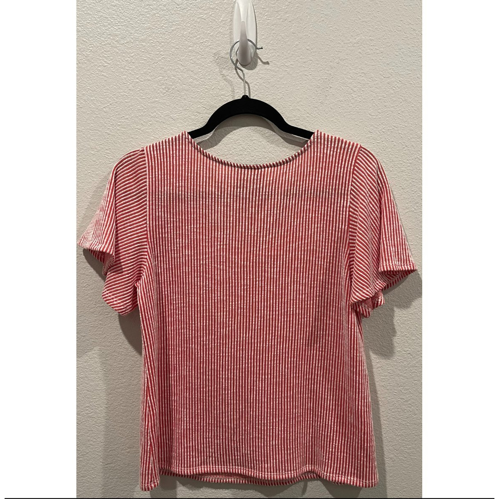 W5 Red White Stripe Short Flutter Square Neck Blo… - image 3